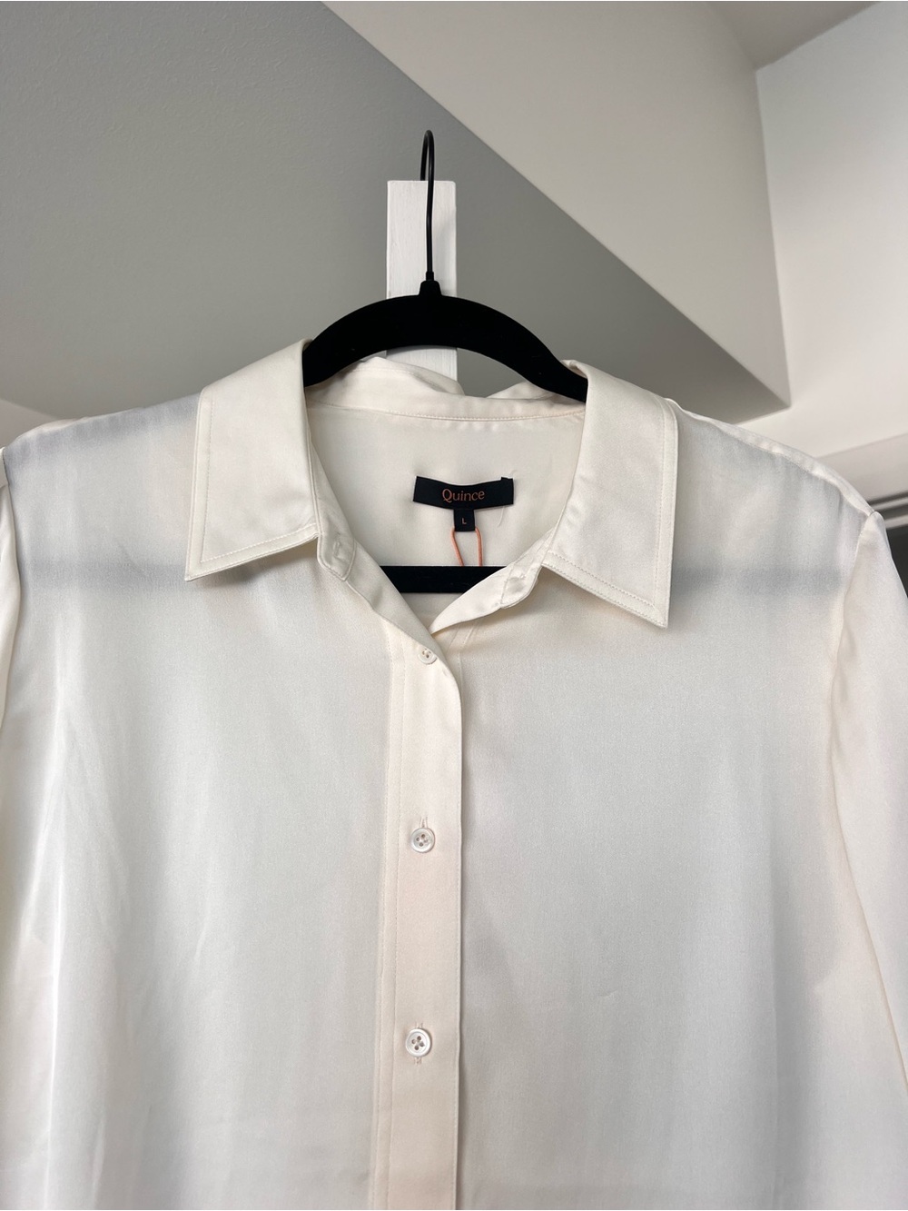 Quince Washable Stretch Silk Blouse Ivory Sz L New With Tags - Picture 5 of 15